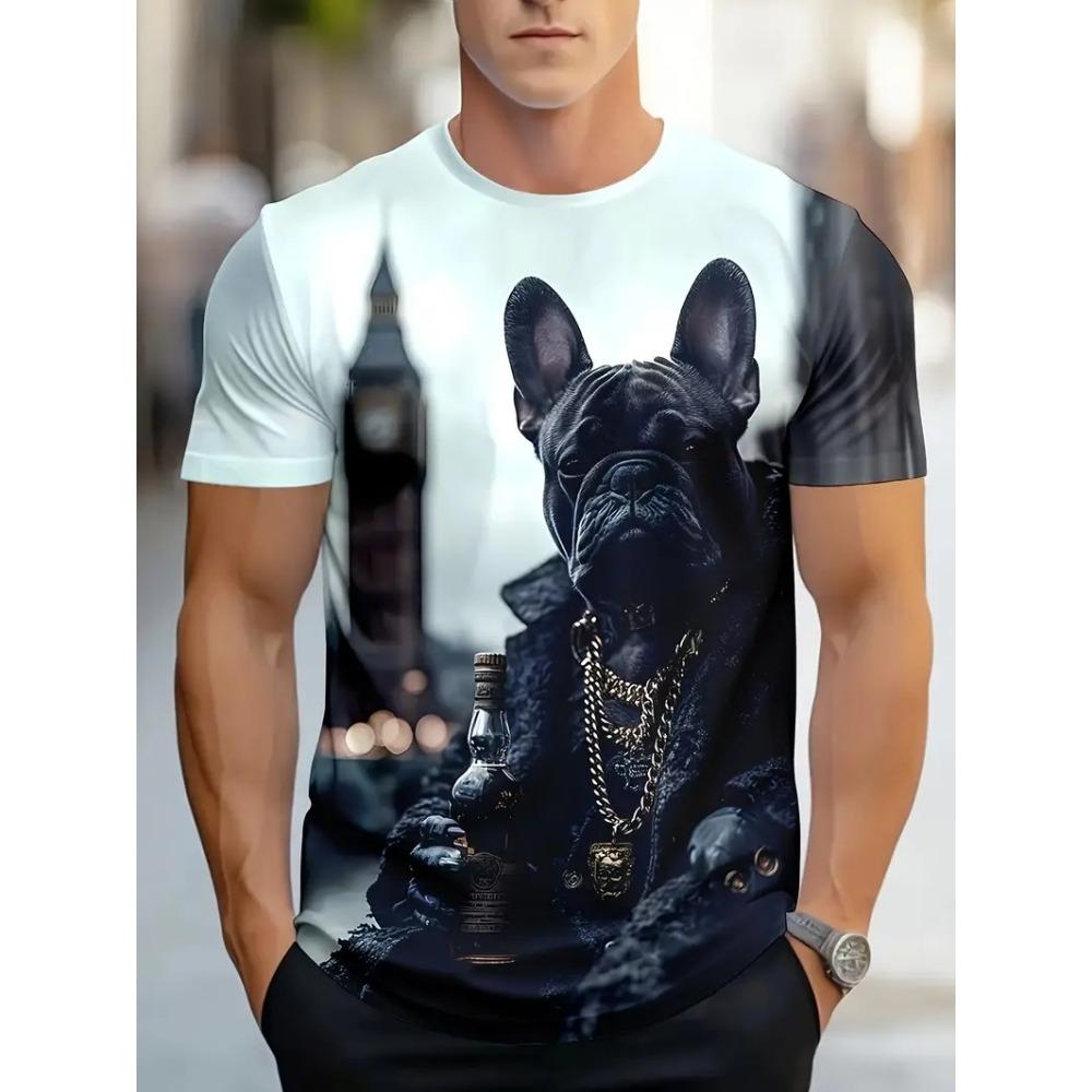 New 3D Dog Printed Men's T-shirt Summer Street Daily Casual Crew Neck Short Sleeve Tees Tops Harajuku Funny Pattern Men Clothing
