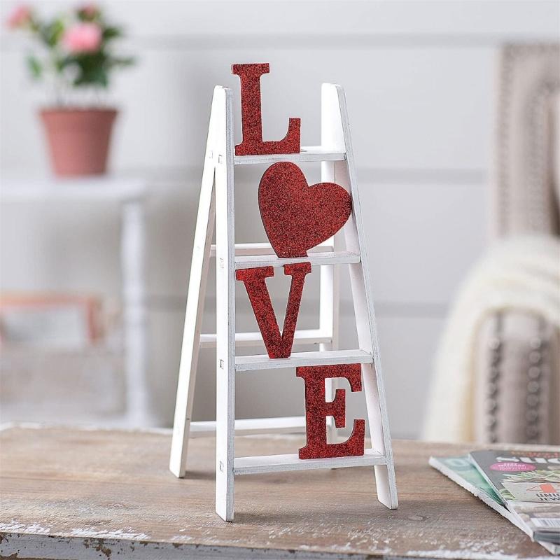 Valentines Day Love Ladder Tabletop Decoration Wood Sign for Romantics Home Wedding Parties Table Centerpieces Decors
