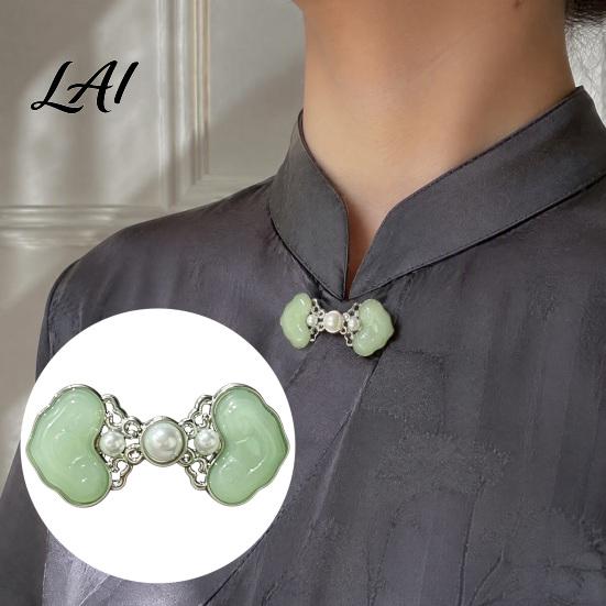 Clothing Fastener Chinese Style Faux Jade Brooch Vintage Cardigan Sweater Cincher Clip Dress Clip Shirt Pin with Pearl Jewelry Gift for Women Waist
