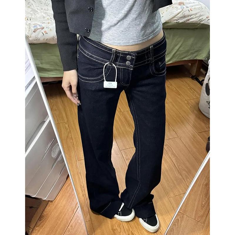 Women's High Waist Straight Leg Jeans Loose Denim Pants Japanese Street Style Trousers With Double Button Design
