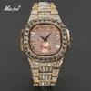 Hip Hop Iced Out Mens Watch Diamond Paved Analog Quartz Watch Waterproof Stainless Steel Luxury Wristwatch