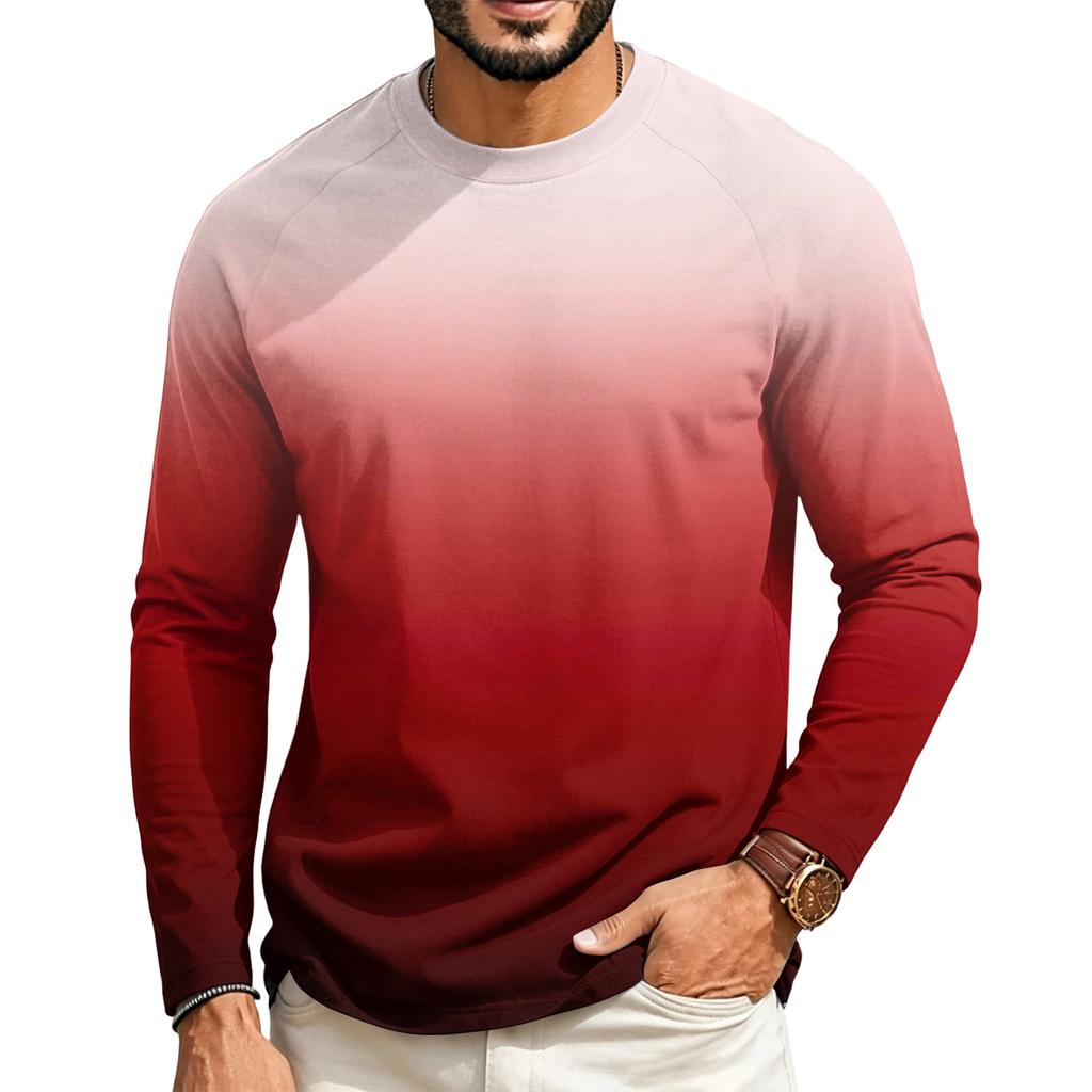 Men's Long Sleeve Raglan T-Shirt with Gradient Design for Casual Everyday Wear