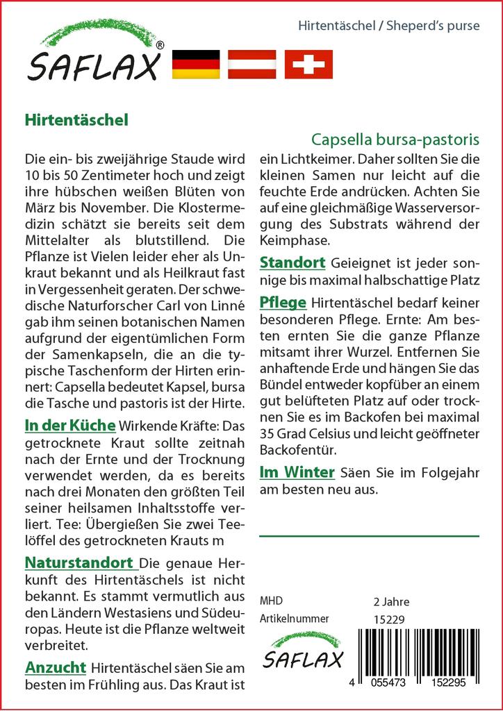 SAFLAX Garden In the Bag - Sheperd’s Purse - 1000 Seeds - With Substrate In a Fitting Stand Up Bag - Capsella Bursa-pastoris