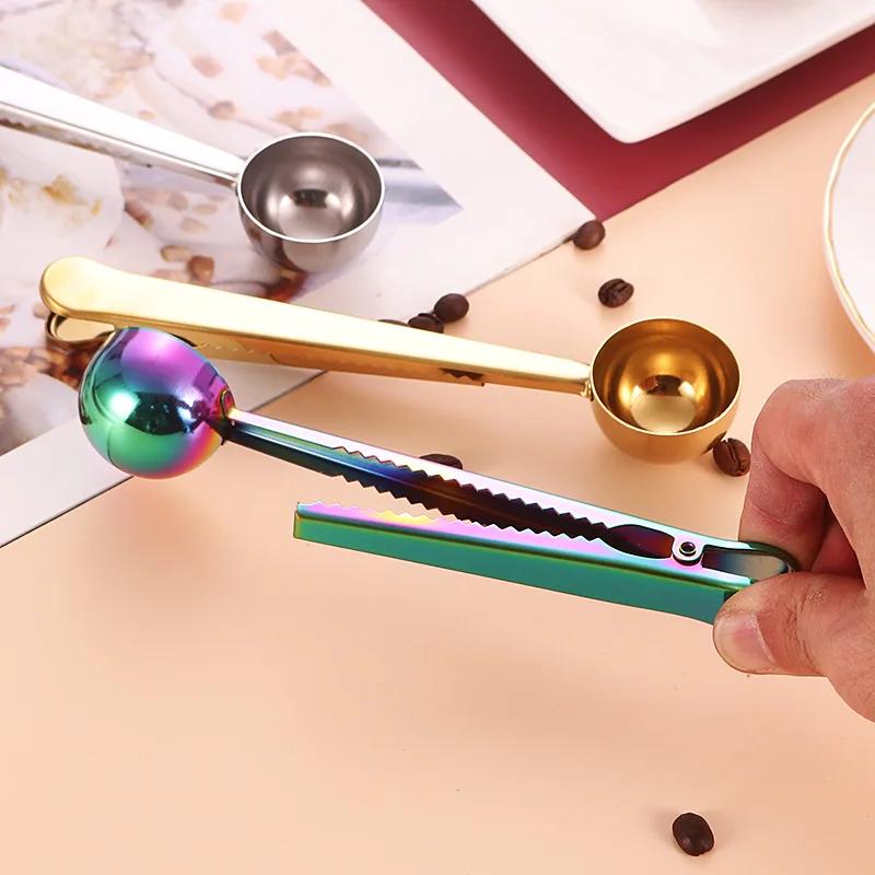 Two-in-one Stainless Steel Coffee Spoon Sealing Clip Silver Kitchen Accessories  Receiver Bowl Decoration Coffee Maker