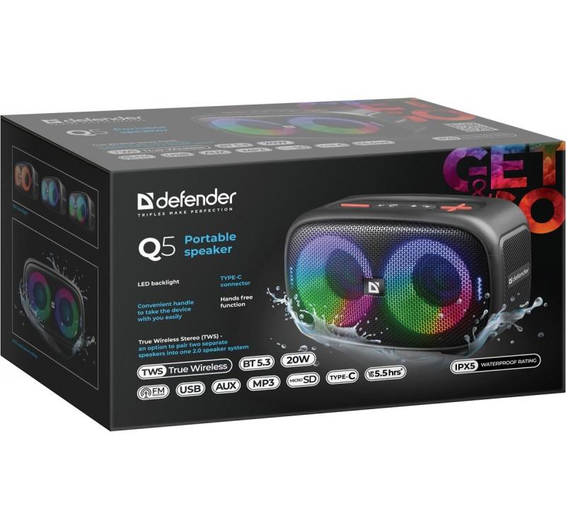 Defender Q5 Bluetooth Speaker 20W BT/FM/TF/USB/AUX/TWS/LED/IPX5