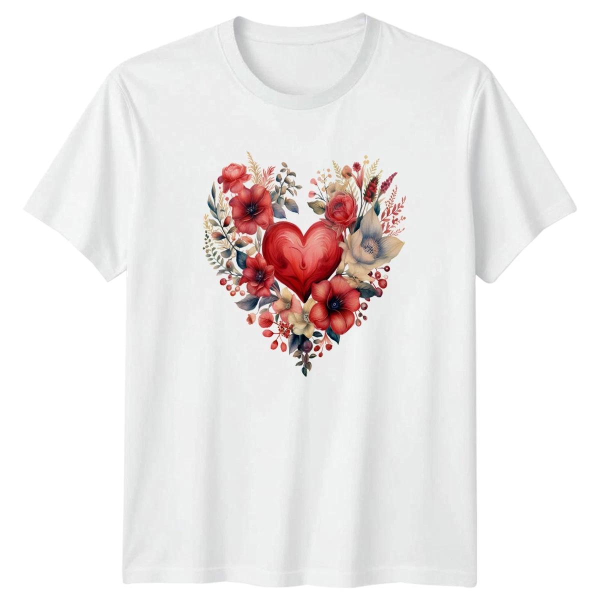 Floral Heart Valentines Day Womens T-Shirt Mens Graphic Tee XXL