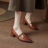 2024 Retro T-tied Women Pumps Spring Summer Genuine Leather Mary Janes Square Toe Thick Heels Office Lady Working Shoes Woman