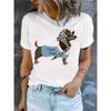 Wo Happy Puppy Dackel Grafik T-Shirt - Hellgrau Niedlicher Hundedruck mit Modebrille und Fliege, Weiches Rundhals Sommer Freizeit T-Shirt für Haustier,