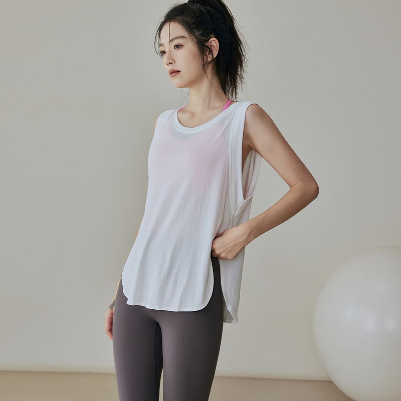 

Summer Sports Vest Slimming Breathable Loose Fitness Training Top Sleeveless Running Long Hip Covering Yoga T-shirt White S