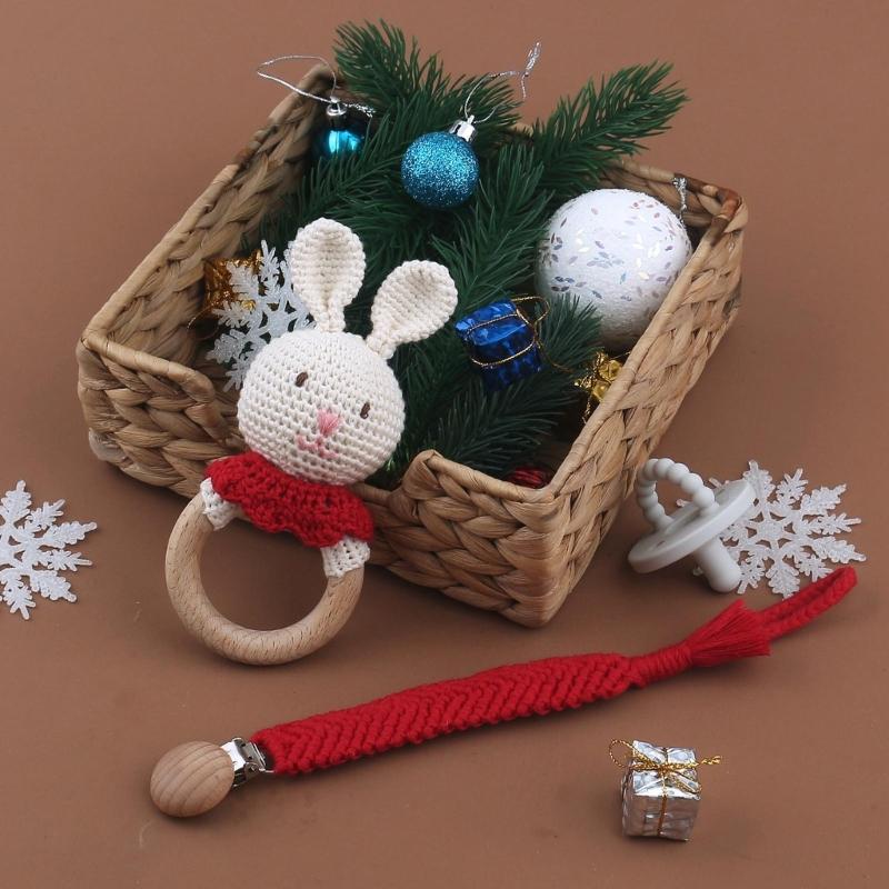 Pacifier Holder Teething Toy Set for Infant for Play Cartoon Crochet Cute Shower Gift Newborn Gift Nursing Pendant Toy