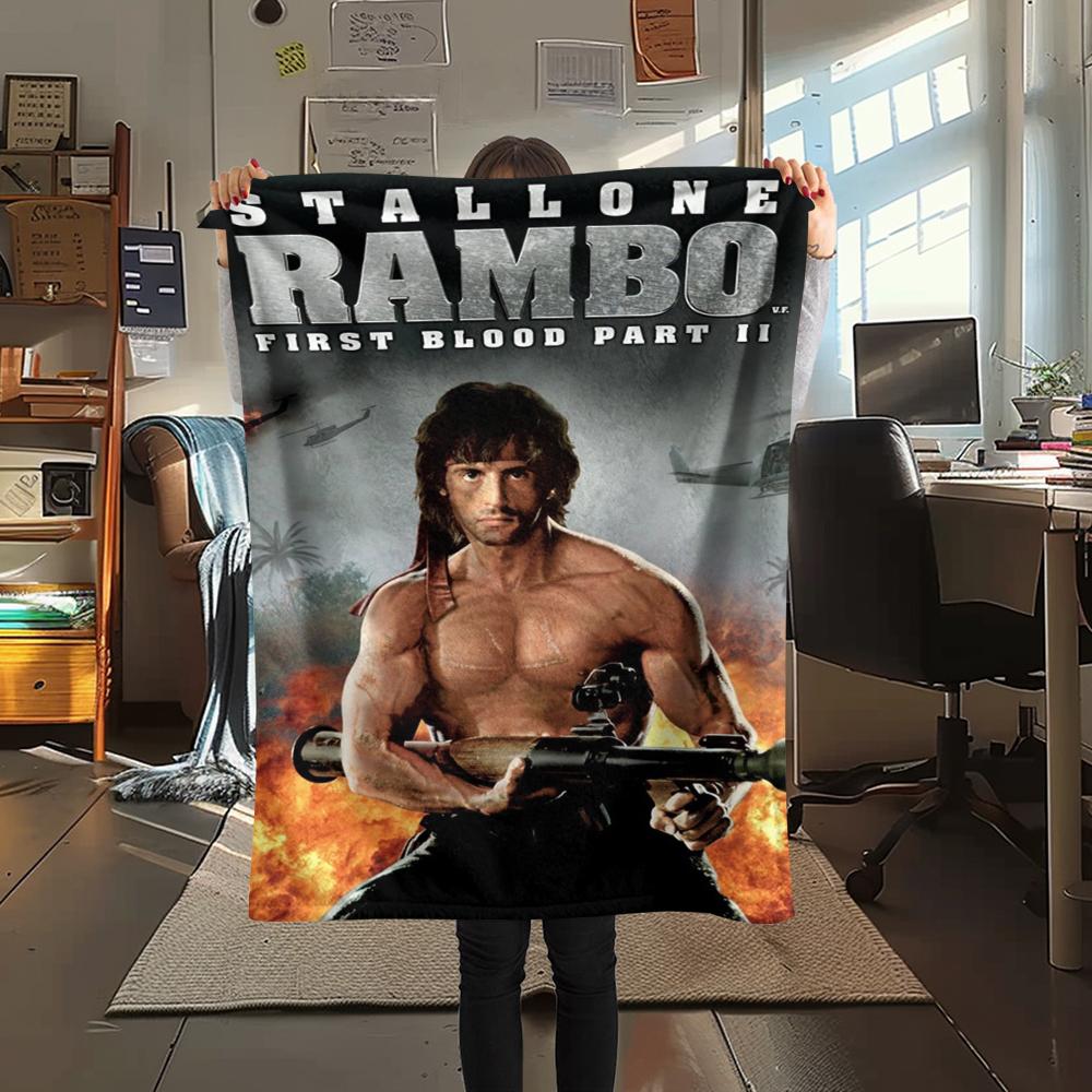 

1 шт. Фланелевое одеяло с принтом «Рэмбо: Первая кровь», Высококачественное, Удобное для всех сезонов, Декор для дома, Тепло и уют, Идеально для подарков 80cm x 120cm