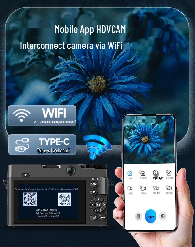 5K HD Mirrorless Digital Camera with Flip Screen, 18x Zoom, WiFi, Selfie, and Beauty Mode.