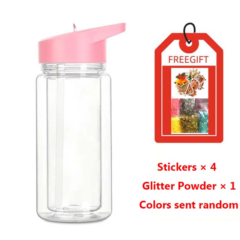 

Reusable Double Layer Water Bottles With Lid Straw 10oz DIY Sparkling Drinkware Transparent Plastic Cups with Pre-Drilled Holes 300ml розовый