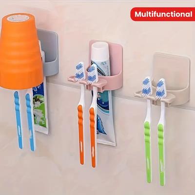 Portaspazzolino Autoadesivo Montaggio a Parete Senza Foratura Porta Spazzolino Dentifricio Rasoio Dispenser Dentifricio Accessori Bagno