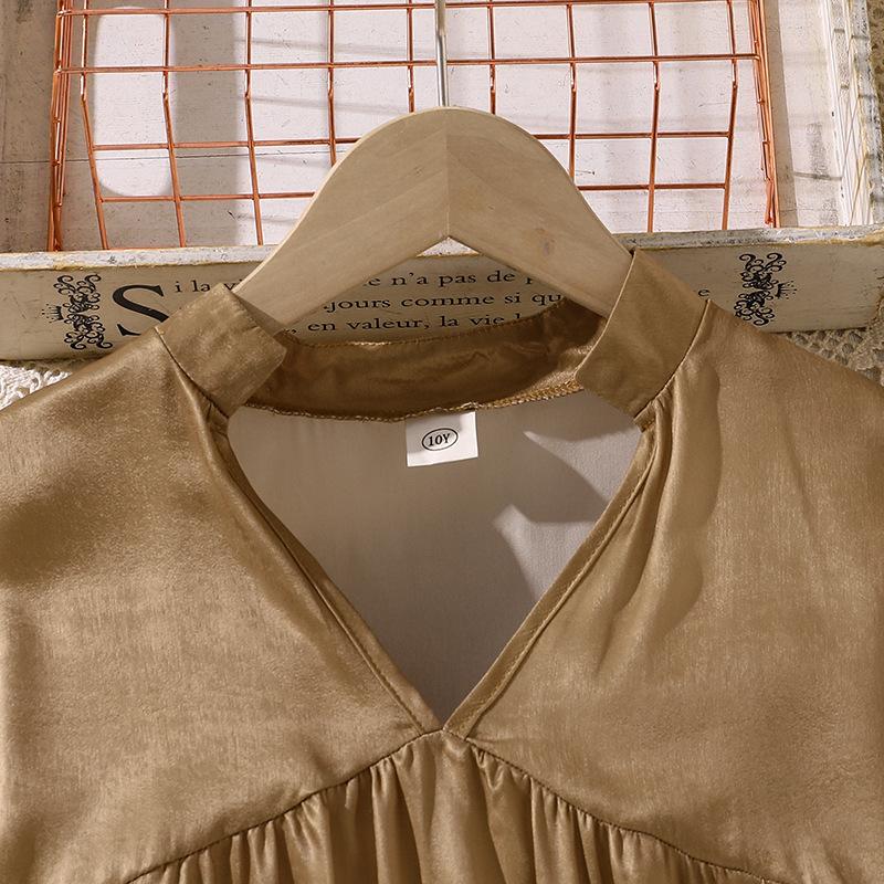 Big Girl Autumn Winter New Elegant V-neck Long Sleeve Flared Waist Slimming Velvet Dress