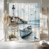 Nautical Coastal Shower Curtain Ocean Beach Lighthouse Seasides Sailboat Seagull Wild Grass Sea Waves Watercolor Seascape Bath