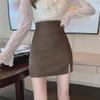 2023 New Coffee High-Waist PU Leather Skirt for Women: Slim Fit, Autumn/Winter Anti-Exposure Style
