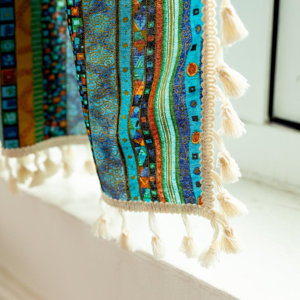 American Cotton And Linen Printed Curtains Finished Non-Punching Rural Kitchen Hanging Curtains Colored Fringed Coffee Short Curtains