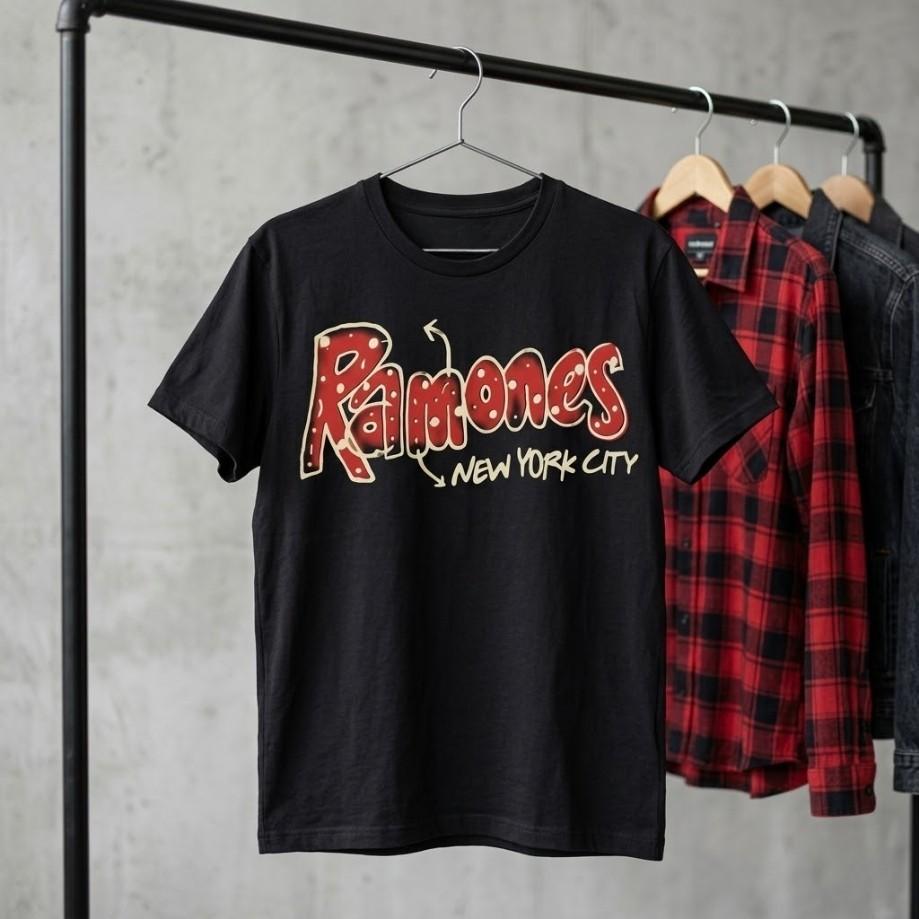 Ramones Shirt New York City Bubble Font Red Polka Dot Punk Rock Band Black Tee Unisex T-Shirt XXXXL