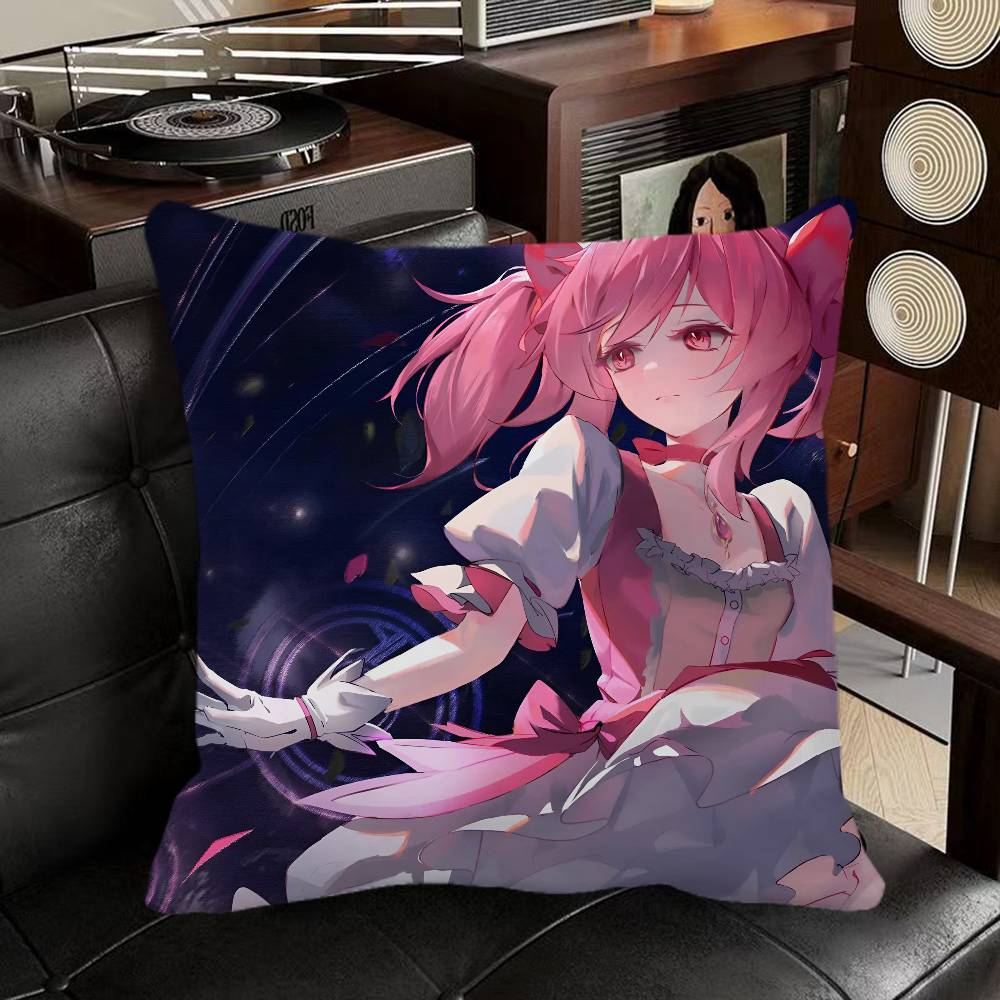 

Kaname Madoka Mahou Shoujo Madoka Magica Anime Pillow Case Square Pillow Bedroom Sofa Leisure Comfort Cushion Home Decoration 16x16Inch