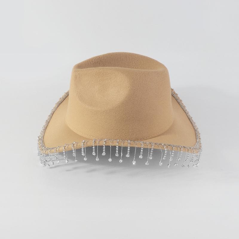 Trendy Cowboy Hat Denims Hat with Sparkling Rhinestones and Fringe Detail for Outdoor Activities Parties Halloween Hat