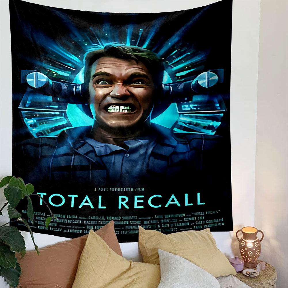 Total Recall Tapestry Wall Hanging, Paul Verhoeven Arnold Sci-Fi Art, Retro Action Movie Wall Decor for Bedroom Man Cave