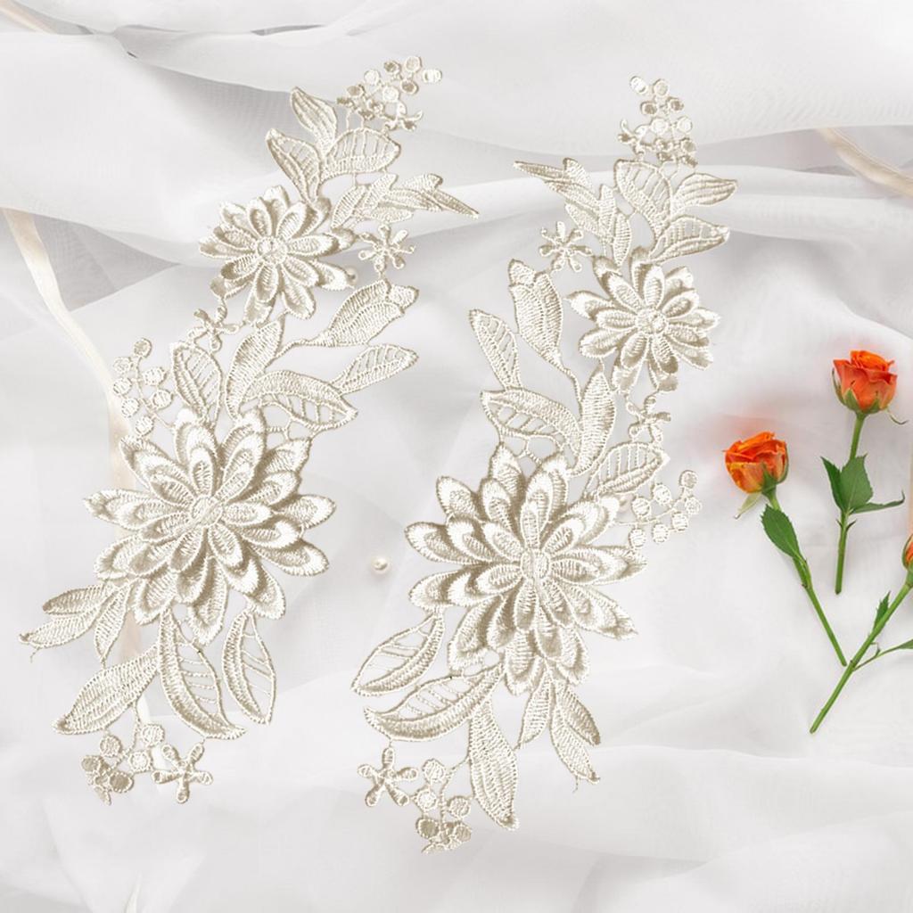 1 Par Aplique de Encaje Parches de Encaje Aplique Bordado de Flores para Vestido de Novia Ropa Chaquetas Diy Accesorios de Novia Suministro