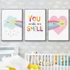 Plakat You Make Me Smile i Malarstwo Tęczy i Nadruki Gwiazd Dziecięce Plakaty Boho Nordyckie Obrazy Ścienne Do Dekoracji Pokoju Dziecięcego