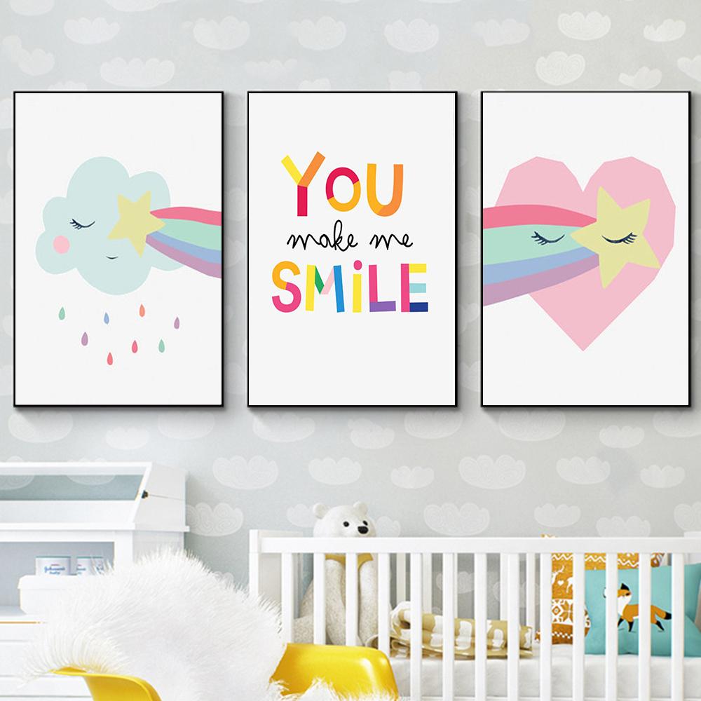 Plakat You Make Me Smile i Malarstwo Tęczy i Nadruki Gwiazd Dziecięce Plakaty Boho Nordyckie Obrazy Ścienne Do Dekoracji Pokoju Dziecięcego