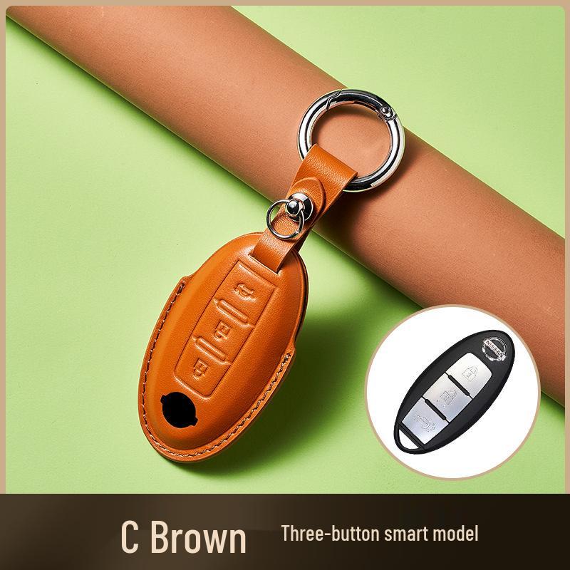 Skórzany Etui na Klucze ze Skóry Wyprawianej Roślinnie dla Nowego Kluczyka Samochodowego Sylphy Murano, Ręcznie Robiony Wzór Klamry dla Mężczyzn