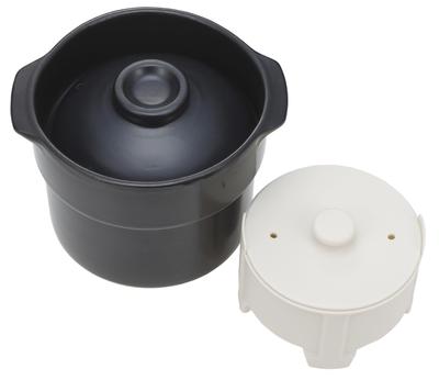 CCP TETTORI Mikrowellen-Kochtopf aus Steingut (BF-DN97-BK) - Kocht Reis, Simmert und Dämpft - 3-in-1, Mikrowellen-/Herdplatten-kompatibel