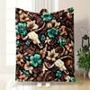 ??Southwestern Floral Bull Skull Blanket - Reversible Desert Charm for Boho Comfort, Ranch Gifts & Rustic Decor?