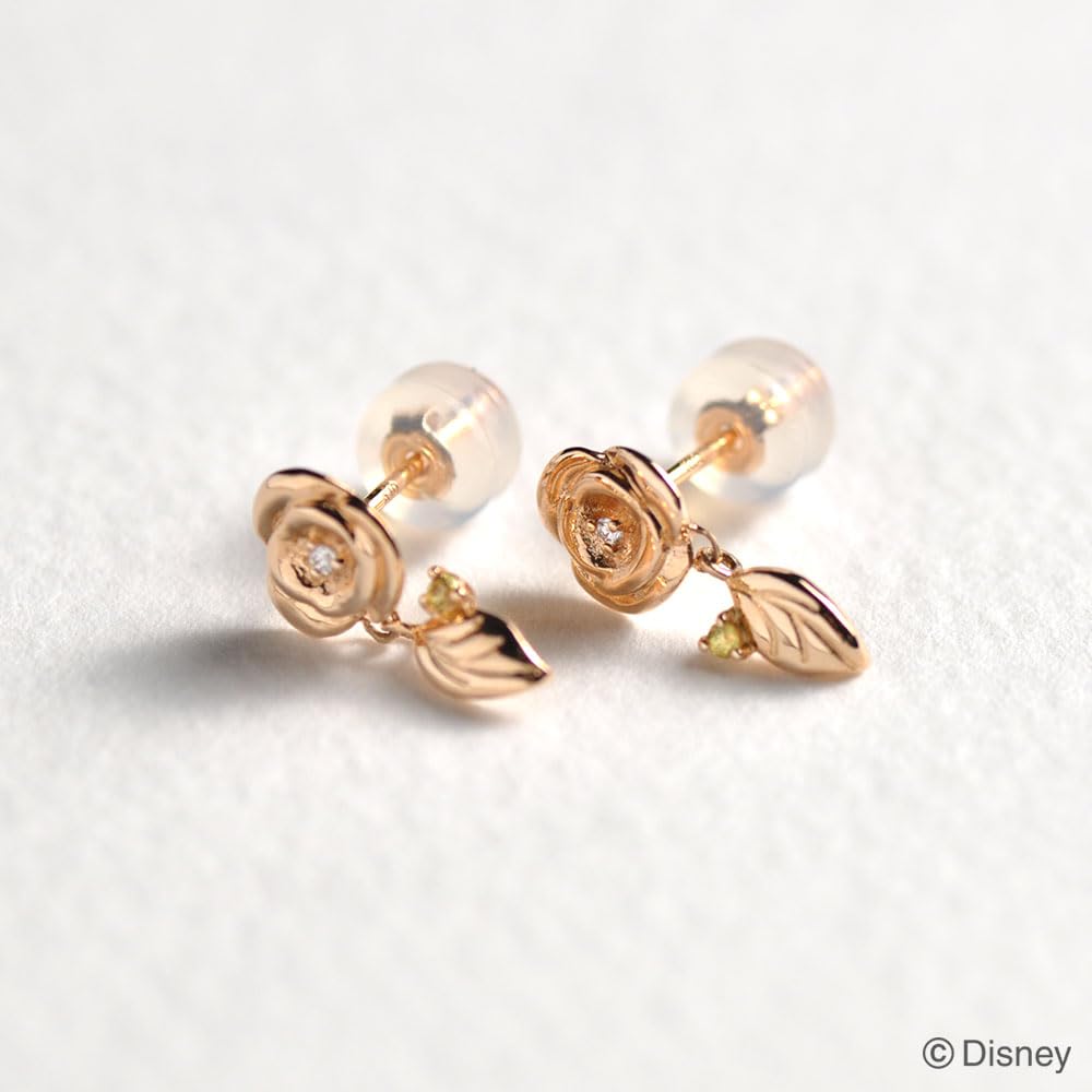 Disney Earrings Belle Beauty and the Beast Princess Rose Flower 10K Pink Gold Diamond Birthday Christmas DPRDS20023 [Disney]