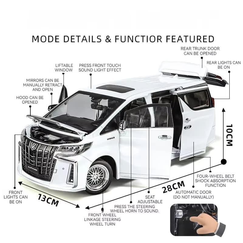 Yeni 1/18 Toyota Alphard MPV Çinko Alaşım Araba Modeli Döküm Metal Oyuncak Araba Araba Modeli Yüksek Simülasyon Ses ve Işık Çocuk Hediyesi Süsler