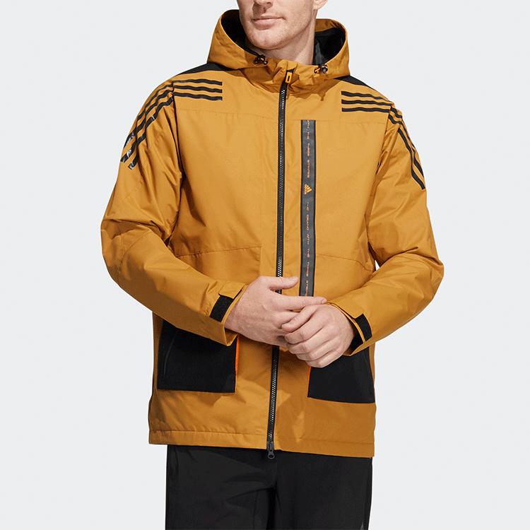 Adidas Colorblocková sportovní tréninková ležérní bunda s kapucí Pánská svrchní vrstva Pšeničně hnědá HE7403