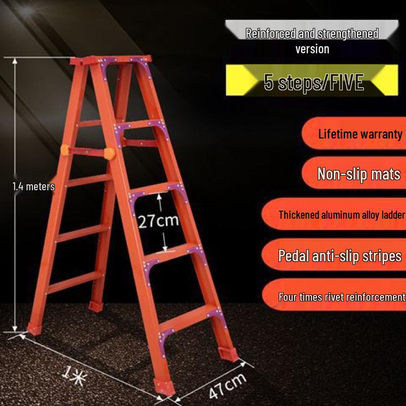 Double-Sided Aluminum Alloy Folding Step Ladder - Ladder Free Shipping, Widened & Thickened for Household or Attic Use