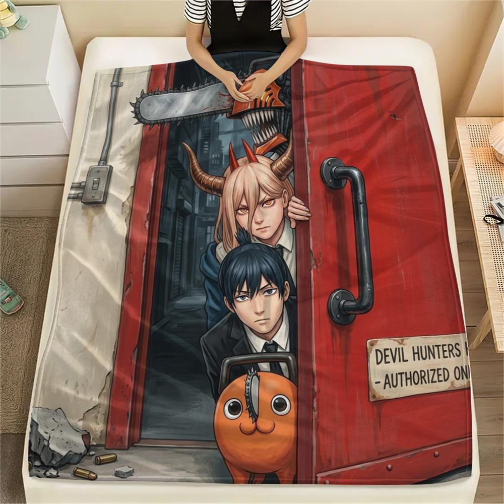 1 Stück Chainsaw Man Gemustert Flanelldecke Geeignet für Alle Jahreszeiten Für Heimdekoration Wärme Und Komfort Geschenke Feiertagsgeschenk