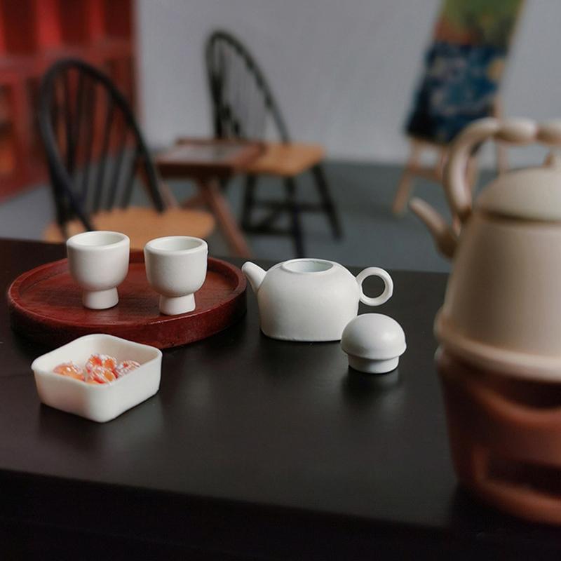 1/12 Dollhouse Simulation Teapot Teacup Kit Dollhouse Miniature Kitchen Decoration Toy Dolls House Micro Scene Photo Props