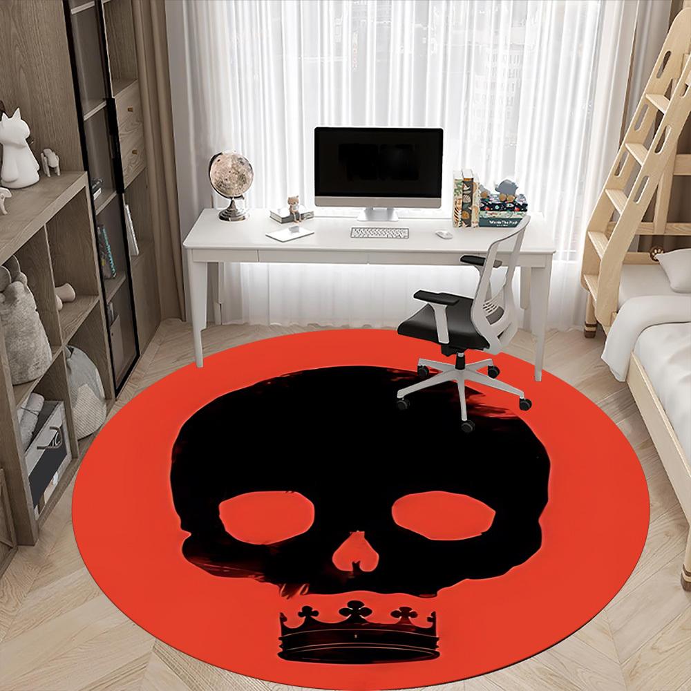 1pc Skull Crown Office Round Rug, Non-slip, Soft and Durable Office Rug for Interior Decoration, Perfect for Office,Decoration yy260204040