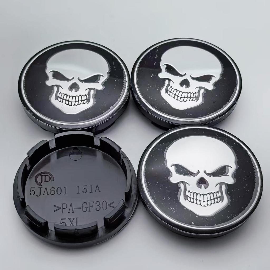 4pcs 56MM ( 51MM I.D) Skull Logo Emblem Car Wheel Center Caps Styling Accessories for Rim Wheels Hub Hubcaps Cover Badge Replace