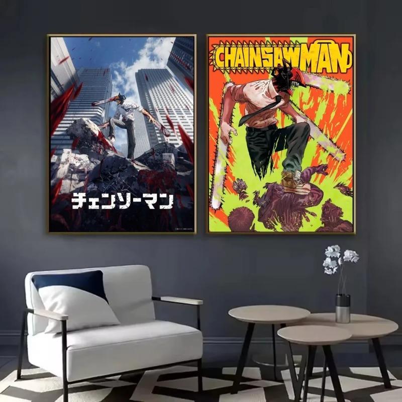Chainsaw Man Anime Poster HD Art Sticky Wall Waterproof Home Living Room Bedroom Bar Aesthetic Decoration