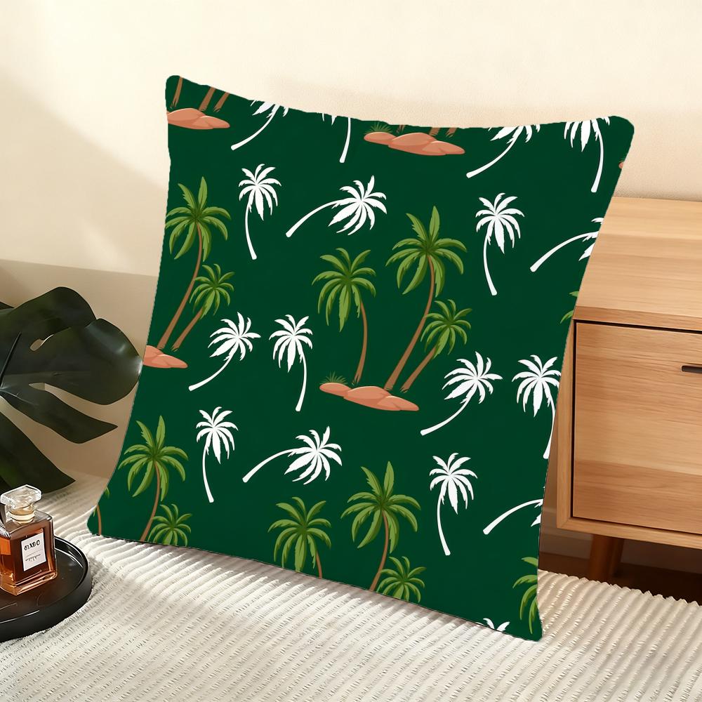Palm Tree Pattern Cushion Cover Soft Short Plush Pillow Cover Smooth Cozy Texture Aesthetic Cushion Case Home Decor