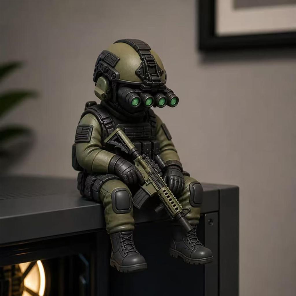 Miniature Tactic Soldier Figurine Small Resin Soldier Sculpture Desk Decor Operator Statue for Monitor/Computer Case/Bookshelf