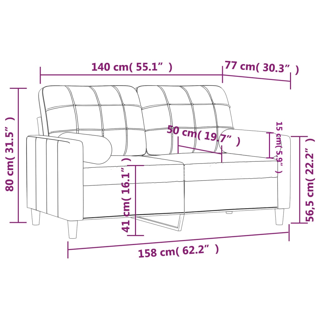 Vidaxl 2-Seater Sofa With Cushions, Cream, 140 Cm, Fabric