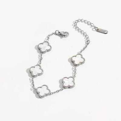 Mode Neues vierblättriges Kleeblatt Titanstahl plattiert 18k Armband Perlmutt Verliert keine Farbe Damen Handschmuck