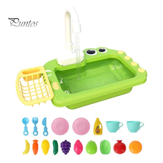 

Мини-игровой домик для малышей, посудомоечная машина, электрическая циркуляция воды, 18 шт., аксессуары, имитация вращающегося крана, термостойкая быстросохнущая корзина зелёный