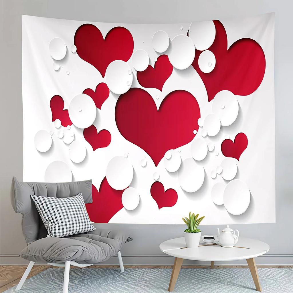 Happy Valentines Day Tapestry Red Rose and Love Heart Tapestry Art Decor Wall Hanging Home Living Room Bedroom Dorm Tapestries