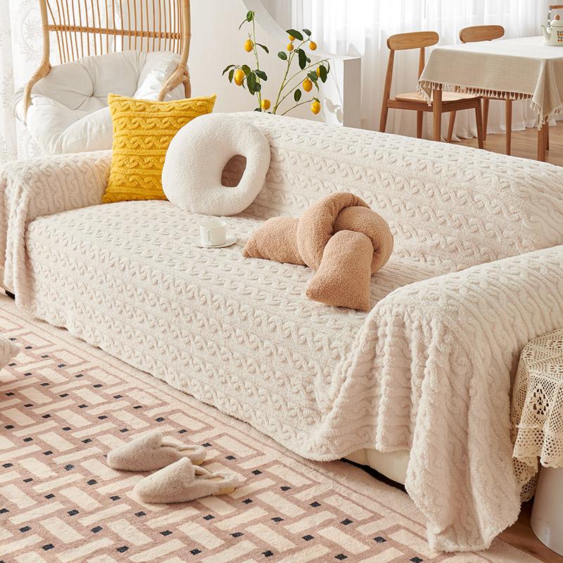 Thickened Plush Sofa Cover Cloth Full Cover Cream Wind Sofa Cover Towel Winter Anti Cat Scratch Sofa Cover Cover Blanket