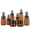 Lagerndes Kosmezeutisches Set: 30g Braunglas-Cremetiegel, 40ml Lotionflasche, 60g Flasche, 150ml Professional Line Flasche