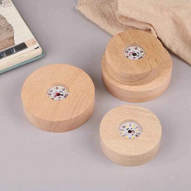 Xiaomi Battery Operated 8/10cm Round Wooden LED Light Dispaly Base Stand Holder able Night Lamp Base Crystal Glass Resin Art Ornaments